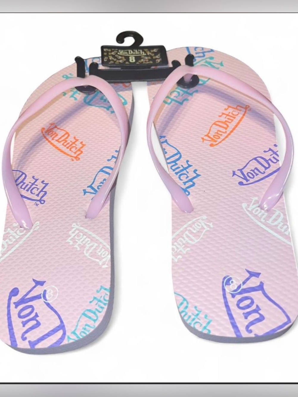 Von Dutch Women’s Y2K Logo Pink/Purple Flip Flops Size 8